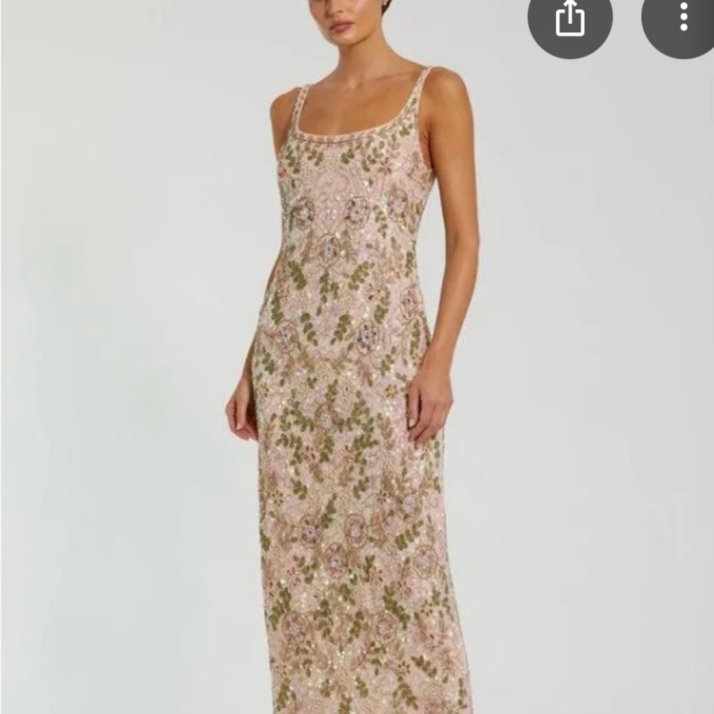 Mac Duggal Floral Embellished Midi Dress - Cream and Pink - Picture 5 of 5